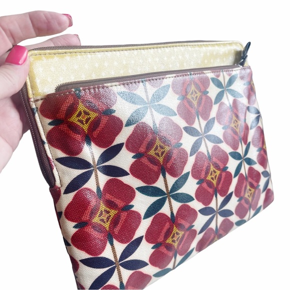 Fossil Key Per Bag iPad Case Coated Canvas New Floral Polka Dots Clutch NWOT - Picture 7 of 8